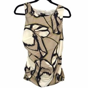 Ann Taylor Scoop Neck Swirl Design Sleeveless Ruched Side Zip Lined Shell Size 6